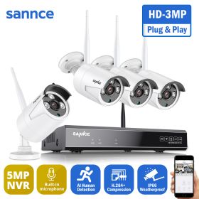 SANNCE 8CH Wireless NVR CCTV System 3MP IP Camera WIFI IR Night Vison Audio in CCTV Home Security Camera Surveillance Kit (Color: White, Build-in HDD: 2T)