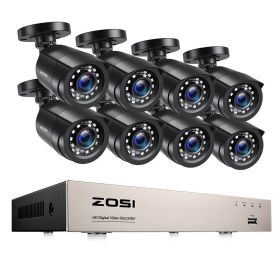 ZOSI 8CH 1080P CCTV System Outdoor 5MP Lite Video DVR with 2/4/6/8pcs 2MP Wired Security Cam Day/Night Video Surveillance System (Color: 8CH DVR x 8 Cameras, Build-in HDD: 2T)