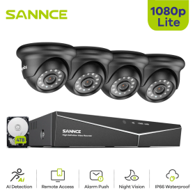 SANNCE 4CH 1080N DVR CCTV System 4pcs 1080P Security Cameras IR Indoor Waterproof Outdoor Video Surveillance CCTV Kit (Build-in HDD: 1T)