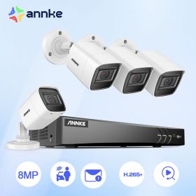 ANNKE 4K Ultra HD Video Surveillance Camera System 8CH 8MP H.265 DVR With 4PCS 8MP Outdoor Weatherproof Security Camera CCTV Kit (Build-in HDD: 4T)