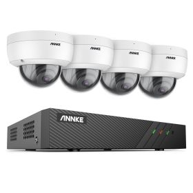 ANNKE 5MP H.265+ Super HD PoE Network Video Security System 4pcs Waterproof Outdoor POE IP Cameras White Dome PoE Camera Kit (Color: 8CH NVR 4PCS Camera, Build-in HDD: 4T)