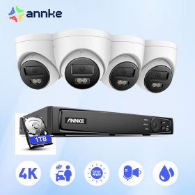 ANNKE 4K POE Video Surveillance Cameras System 8CH H.265+ 8MP NVR With 4K Security Camera CCTV Kit Audio Recording 8MP Ip camera (Color: 4pcs cameras, Build-in HDD: 1T)