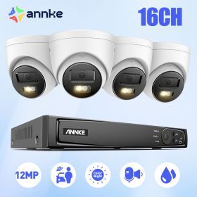 ANNKE 12MP Dual Light Smart Video Surveillance Kit 2/4PCS POE Camera WIth 4K NVR Smart Home Camera 16CH NVR Outdoor Built-in mic (Color: NVR With 2PCS cam, Build-in HDD: 2T)