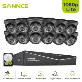 SANNCE 16CH 1080N DVR 1080P Security camera CCTV system 12pcs 1080P CCTV Cameras P2P Outdoor Waterproof Video Surveillance kit (Color: 16CH 16Pcs Camera, Build-in HDD: nan)