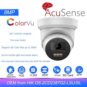 HIK OEM 8MP ColorVu Acusense IP Camera replace DS-2CD2387G2-LSU/SL Strobe Light Audible Warning 2-way Audio Surveillance Camera (Focus: 2.8mm, Sensor Size: Original with Logo)