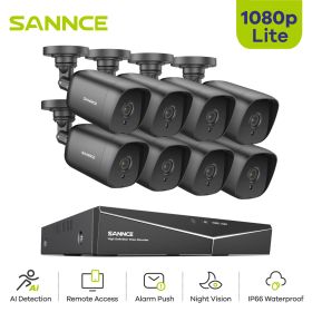 SANNCE 1080N Security Protection Camera IR Night Vision Outdoor Surveillance Camera CCTV Video Camera Kit Waterproof System (Color: With 8PCS camera, Build-in HDD: 2T)