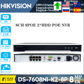 Original Hikvision DS-7608NI-K2-8P 8CH 8POE 4K NVR & DS-7616NI-K2-16P 16CH 16Port PoE 2SATA HDD Plug & Play Upgradeable (Video Input: 8CH, Build-in HDD: nan)