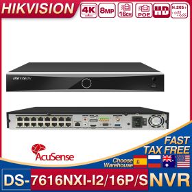 Hikvison 4K 8MP 16CH 16POE 1U POE AcuSense 4K NVR DS-7616NXI-I2/16P/S AcuSense Network Video Recorder Face Detect Surveillance (Video Input: 16CH, Build-in HDD: 4T)