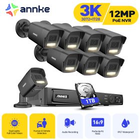 ANNKE 8CH Network POE Video System Home H.265+ Smart Dual Light Night Vision Motion Detection Security Camera Surveillance Kit (Color: 8PCS)