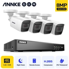 ANNKE 8CH 5MP-N Super HD Video Security System H.264+ DVR With 4X 8X 5MP Bullet Outdoor Waterproof CCTV Camera Kit AI Detection (Color: With 8PCS Cameras, Build-in HDD: nan)