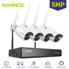 SANNCE 10CH 5MP WIFI Wireless Video Security System With 4X 5MP Outdoor Surveillance IP Camera Audio Recording AI Detection (Build-in HDD: nan)