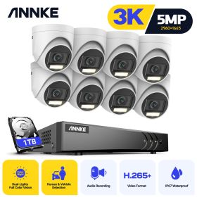 ANNKE 8CH Video Surveillance Kit 5in1 DVR Protection Security Camera H.265+ Weatherproof IP67 CCTV Camera System Remote Monitor (Color: 1TB)