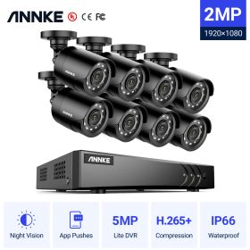 ANNKE 8CH 2MP HD Video Security System 5in1 5MP Lite H.265+ DVR With 8X TVI Smart IR Waterproof Outdoor CCTV Surveillance Camera (Build-in HDD: 1T)