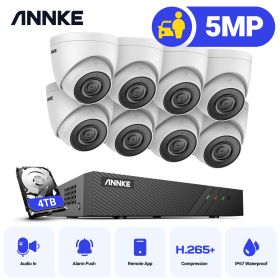 ANNKE 5MP H.265+ 8CH PoE Network Video Security System 8pcs 2.8mm Lens IP67 Outdoor POE IP Cameras Plug & Play PoE Camera Kit (Color: 8CH 8Pcs Camera, Build-in HDD: 4T)