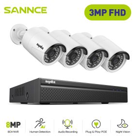 SANNCE 8CH 5MP HD POE Video Security Surveillance Cameras System 4PCS 8MP IP Cameras Outdoor Weatherproof Home CCTV NVR System (Color: I54FQ, Build-in HDD: nan)