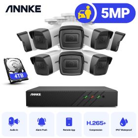 ANNKE 5MP H.265+ Super HD PoE Network Video Security System 8pcs 2.8mm IP67 Outdoor POE IP Cameras Plug &Play PoE Camera NVR Kit (Build-in HDD: 4T)