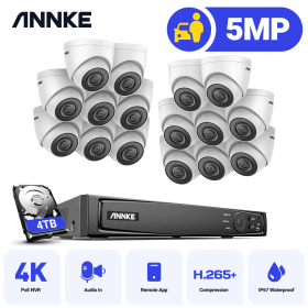 ANNKE 5MP H.265+ 16CH PoE Network Video Security System 16X IP67 Waterproof Outdoor POE IP Cameras Plug & Play PoE Camera Kit (Build-in HDD: nan)