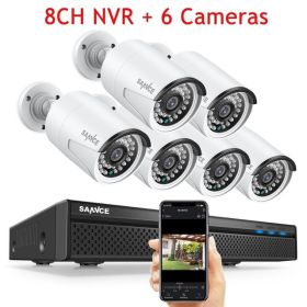 SANNCE 8CH POE 5MP NVR Kit CCTV Security System 4/6/8pcs 2MP IR Outdoor Waterproof IP Camera Mic Audio in Video Surveillance Kit (Color: 6pcs cameras, Build-in HDD: nan)