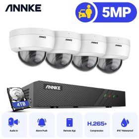 ANNKE 5MP PoE IP Security Camera System 4pcs Dome Cameras 6MP NVR Night Vision Mic IP67 Outdoor Indoor CCTV Surveillance (Color: 8CH 4Pcs Camera, Build-in HDD: 1T)