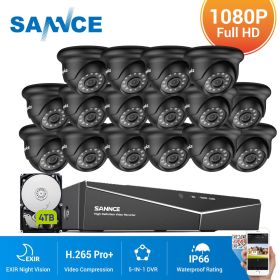 SANNCE 16CH 1080N DVR CCTV System 16pcs 1080P Dome Security Cameras IR IP66 Waterproof Outdoor Video Surveillance CCTV Kit (Color: 16CH 16Pcs Camera, Build-in HDD: 2T)