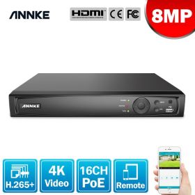 ANNKE 4K 16CH POE Video Recorder 4K H.265+ NVR For HD POE 2MP 4MP 5MP 8MP IP POE Camera Home Surveillance Security Motion Detect (Build-in HDD: 1T)