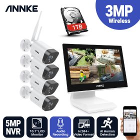 ANNKE 4CH 10.1" FHD Wi-Fi Wireless NVR CCTV System 3MP IP Camera WIFI Outdoor Waterproof CCTV Security Camera Surveillance Kit (Build-in HDD: 1T)