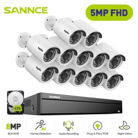 SANNCE 5MP Security Camera System 16CH POE NVR Smart Night Vision Build in Mic H.265+ Video CCTV Surveillance Kit Remote Access (Color: 12PCS  4TB)