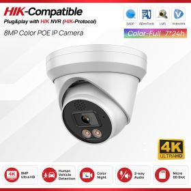 Hikvision Compatible 6MP 8MP ColorVu IP Camera 2-way Audio SD Card slot Surveillance Network Camera Plug&Play HIK NVR (Focus: 2.8mm, Sensor Size: 8MP)