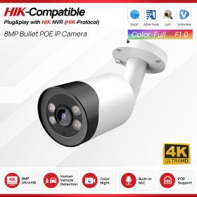 Hikvision Compatible 5MP 8MP Colorvu Mini Bullet IP Camera Built-in Mic Human Vehicle Detection CCTV Surveillance Network Camera (Focus: 2.8mm, Sensor Size: 8MP Full Color)