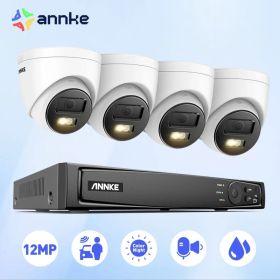 ANNKE Smart Home Dual Light Smart CCTV Camera Video Surveillance Kit 12MP POE Camera WIth 4K NVR 8CH NVR Outdoor Built-in mic (Color: NVR With 2PCS cam, Build-in HDD: nan)