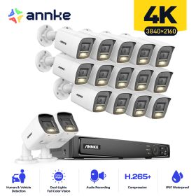 ANNKE 4K 8MP CCTV Security Protection Cameras Smart Dual Light Video Surveillance Home Camera H.265+ 16CH 8MP NVR Camera IP67 (Build-in HDD: 2T)