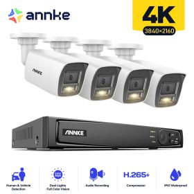 ANNKE 4K POE Video Surveillance System 8CH NVR With 8MP Security Cameras CCTV Kit Audio Recording Ip camera Two-way Audio (Color: With 4pcs cam I91DL, Build-in HDD: 2T)