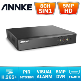 ANNKE 8CH 5MP Lite 5in1 HD TVI CVI AHD IP Security DVR Recorder H.265+ Video Recorde Email Alert Motion Detection (Video Input: 8CH, Build-in HDD: 1T)