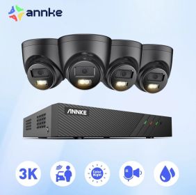 ANNKE 8CH Ultra HD POE Security Cameras CCTV Kit 8MP NVR Recorder With 3K Video Surveillance System Built-in Mic IK08 Ip camera (Color: 8pcs camera, Build-in HDD: 1T)