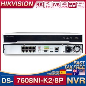 Original Hikvision 8CH 4K POE Record 2 SATA NVR DS-7608NI-K2/8P for POE IP Camera Security Video Surveillance Network Recorder (Video Input: 8CH, Build-in HDD: nan)