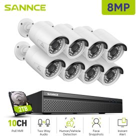 SANNCE 8MP Outdoor Surveillance Camera Smart IR Night Vision Two Way Voice Security Protection Camera CCTV System Remote Monitor (Color: 8PCS 2TB)