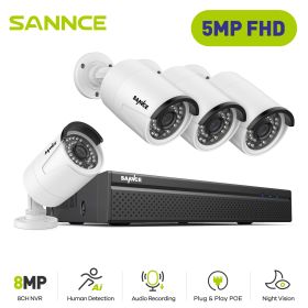 SANNCE 5MP Outdoor Surveillance Camera System 8MP NVR IR Night Vision Waterproof POE Video Security Protection Cameras CCTV Kit (Color: 4PCS, Build-in HDD: 2T)