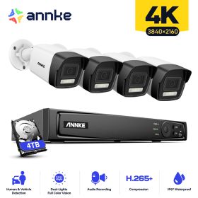 ANNKE H800 4K Ultra HD PoE Network Video Security System 8CH 8MP H.265 Surveillance NVR 4x4K HD IP67 POE CCTV POE IP Cameras Kit (Build-in HDD: 4T)