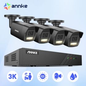 ANNKE 3K Ultra HD POE Video Surveillance System 8CH 6MP NVR Recorder 5MP Security Cameras CCTV Kit Smart Dual Lights Ip camera (Color: 8pcs camera, Build-in HDD: 4T)