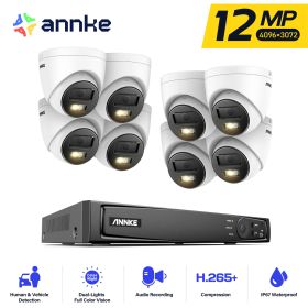 ANNKE 8CH NVR CCTV Surveillance Kit Smart Dual Light Night Vision POE Protection Security Camera Motion Detection Remote Monitor (Color: PURPLE)