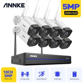 ANNKE 5MP Wifi Surveillance Camera 10CH NVR Security Protection Camera Two Way Audio Video CCTV Camera System Remote Monitor (Sensor Size: 0TB)