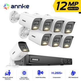 ANNKE 12MP Smart Dual Light Camera Kits Security Cam 8CH NVR 8PCS POE Camera Outdoor CCTV Video Surveillance Protection Camera (Build-in HDD: 1T)