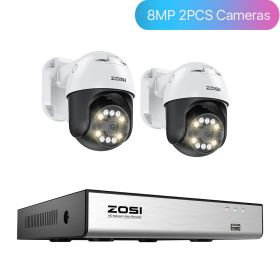 ZOSI 8MP 5MP PTZ PoE CCTV Security Camera System AI Face Person Vehicle Detect 4K 8CH Expand 16CH NVR Video Surveillance IP Cam (Color: 8MP 2PCS Cameras, Build-in HDD: 2T)