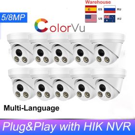 Hikvision Compatible 5mp 8mp Colorvu IP Camera Bulit-in Mic PoE Security Surveillance IP Camera Plug&Play with HIK NVR (Focus: 2.8mm, Sensor Size: 5MP Color 8PCS)