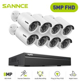 SANNCE 5MP POE Video Surveillance Cameras System 8CH H.264+ 8MP NVR Recorder 3MP Security Cameras Audio Recording POE IP Cameras (Color: I51FQ08, Build-in HDD: 1T)